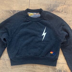 Aviator Nation Cropped Charcoal Lightning Bolt Crewneck Sweater